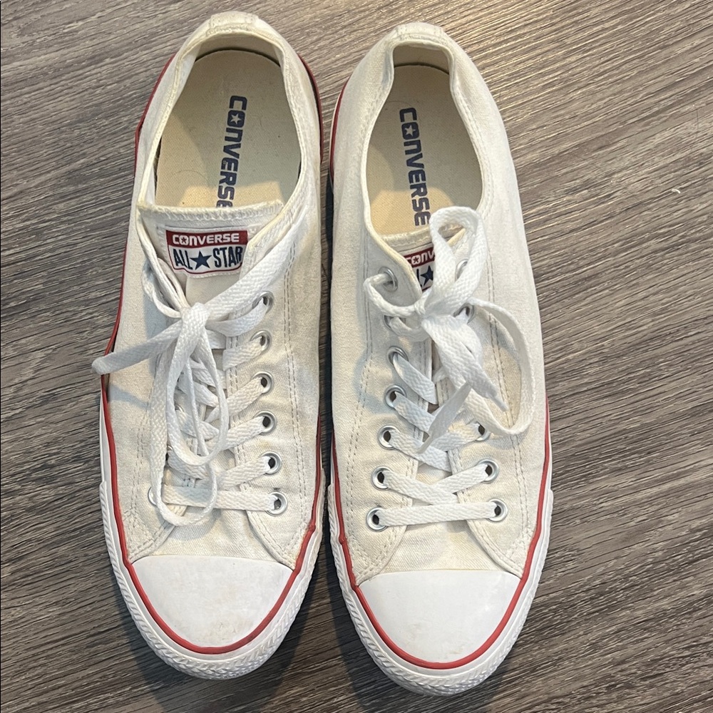 Converse White Canvas Sneakers with Red Trim